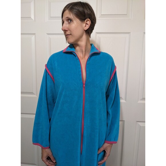 Vintage 80's David Brown for Saks Fifth Avenue Blue Velour Nightgown Maxi Size M - Picture 5 of 16